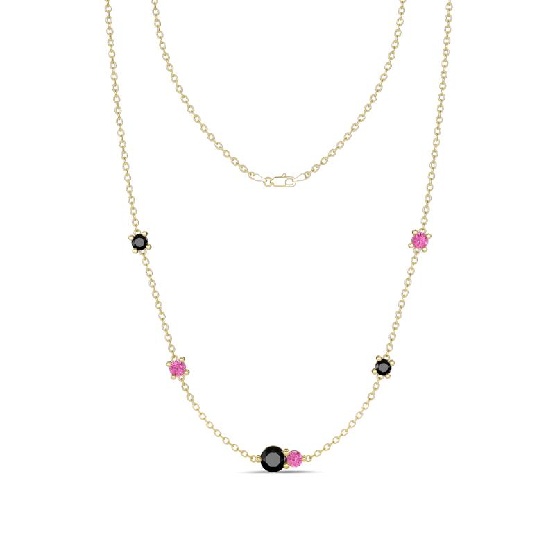 Linea 0.60 ctw Black Diamond (4 mm) and Pink Sapphire Women Station Necklace 