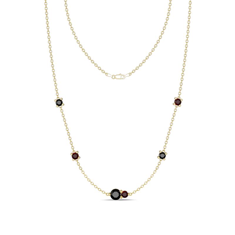 Linea 0.60 ctw Black Diamond (4 mm) and Red Garnet Women Station Necklace 