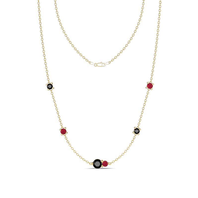 Linea 0.57 ctw Black Diamond (4 mm) and Ruby Women Station Necklace 