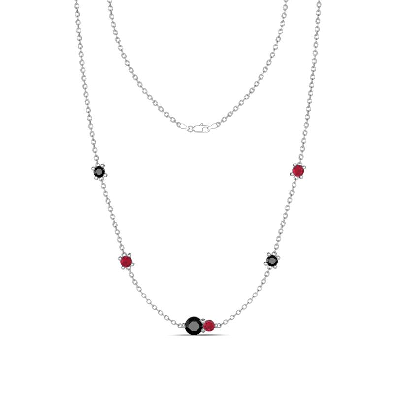 Linea 0.57 ctw Black Diamond (4 mm) and Ruby Women Station Necklace 