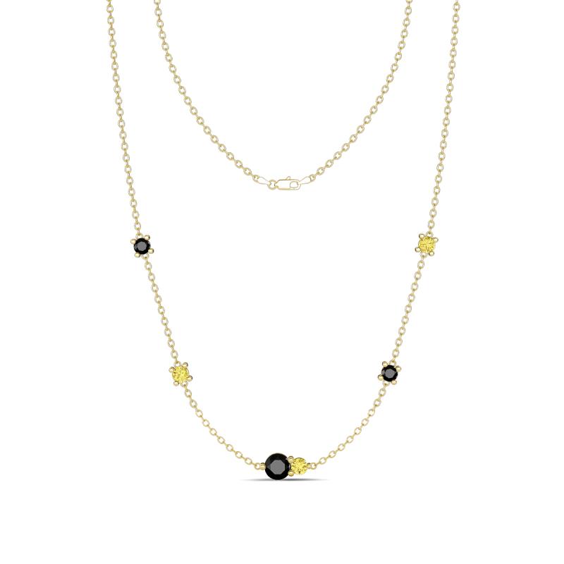 Linea 0.60 ctw Black Diamond (4 mm) and Yellow Sapphire Women Station Necklace 