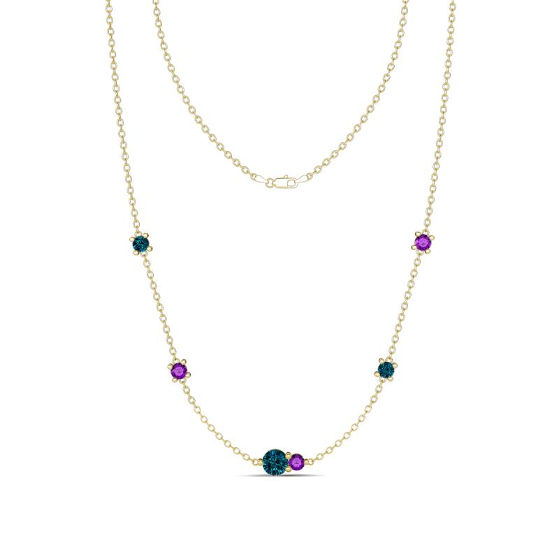 Linea 0.49 ctw Blue Diamond (4 mm) and Amethyst Women Station Necklace 