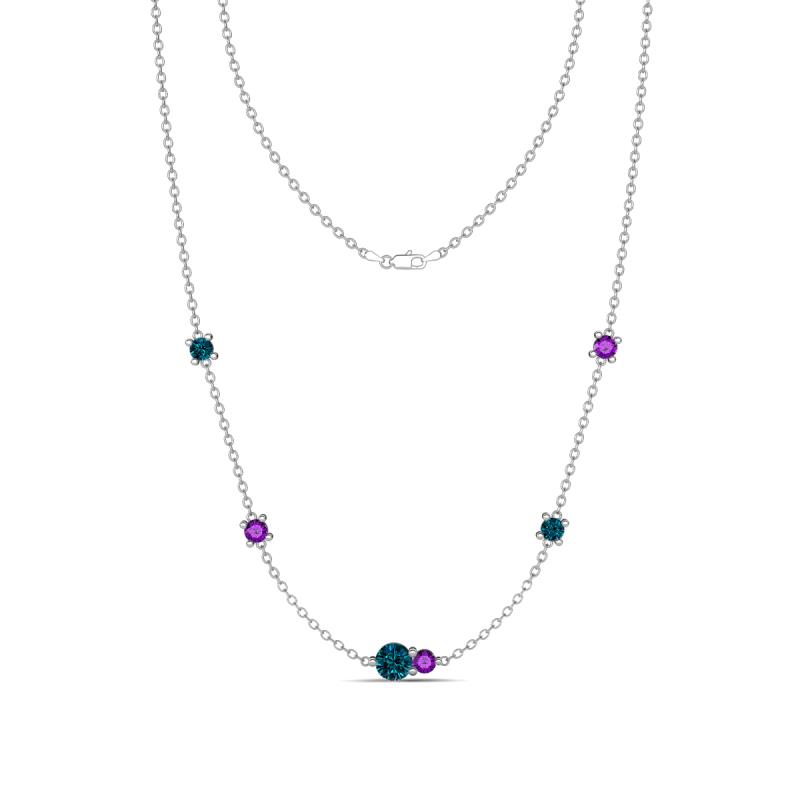 Linea 0.49 ctw Blue Diamond (4 mm) and Amethyst Women Station Necklace 