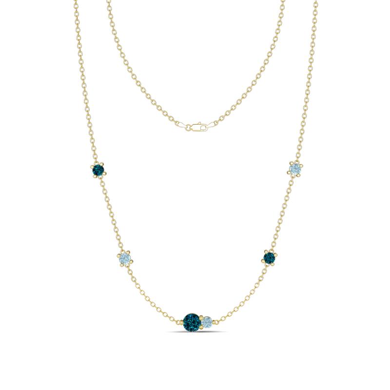 Linea 0.49 ctw Blue Diamond (4 mm) and Aquamarine Women Station Necklace 