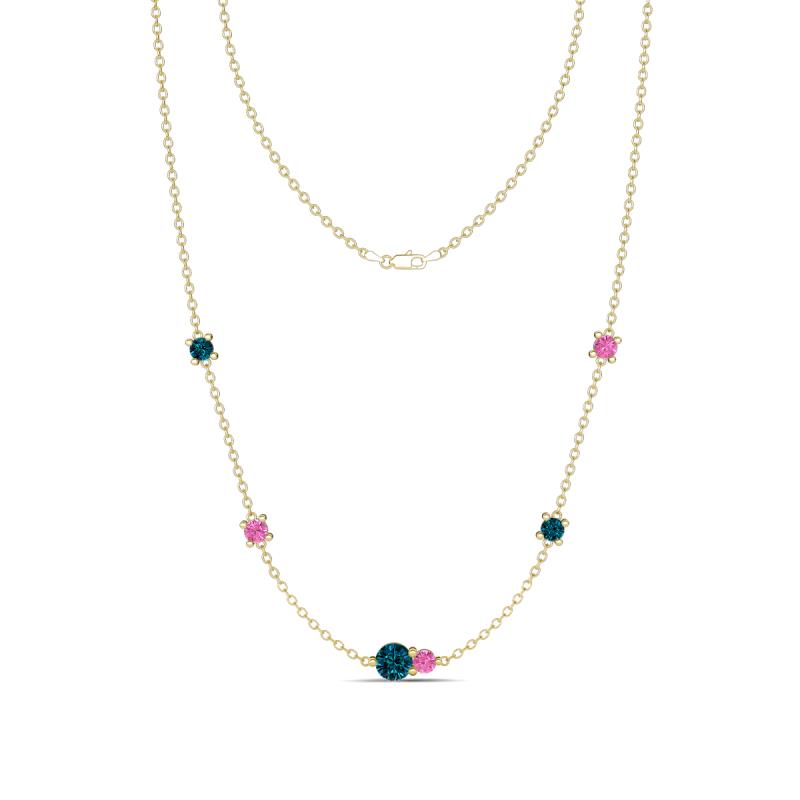 Linea 0.58 ctw Blue Diamond (4 mm) and Pink Sapphire Women Station Necklace 