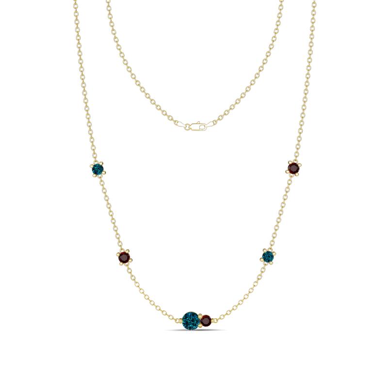 Linea 0.57 ctw Blue Diamond (4 mm) and Red Garnet Women Station Necklace 