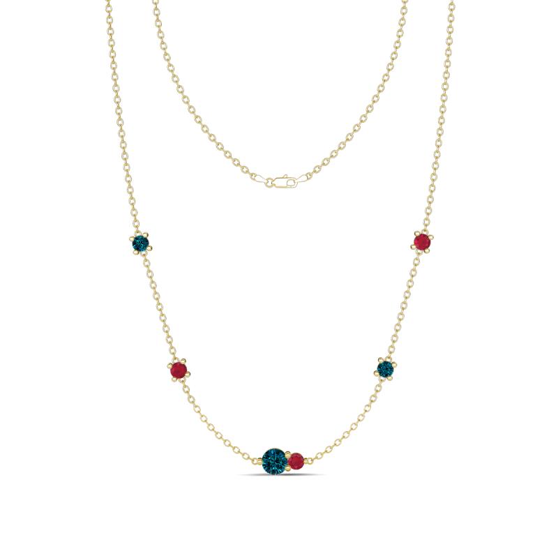 Linea 0.55 ctw Blue Diamond (4 mm) and Ruby Women Station Necklace 