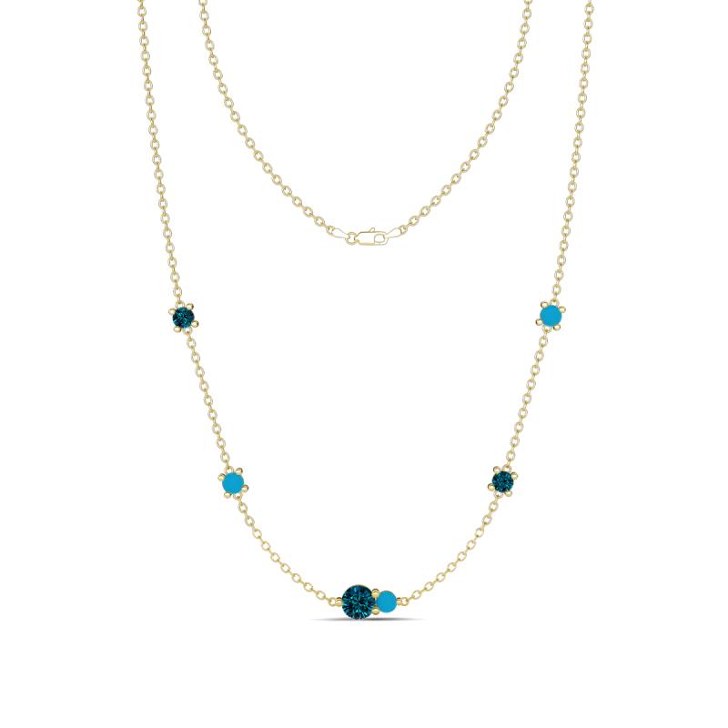 Linea 0.49 ctw Blue Diamond (4 mm) and Turquoise Women Station Necklace 