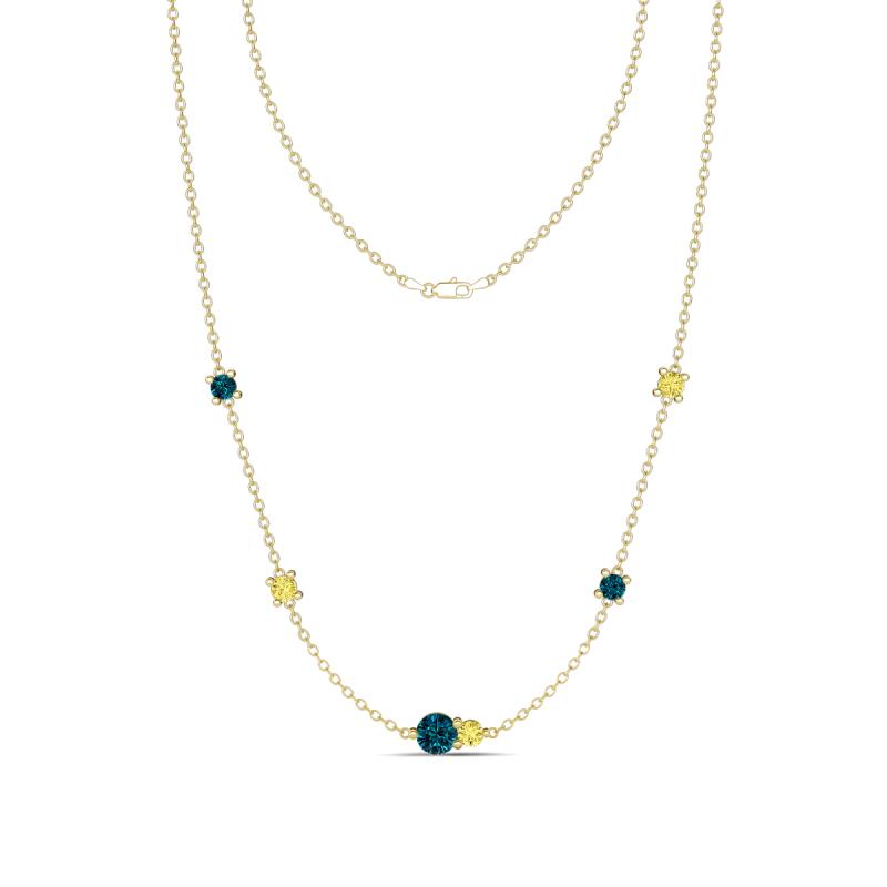 Linea 0.58 ctw Blue Diamond (4 mm) and Yellow Sapphire Women Station Necklace 