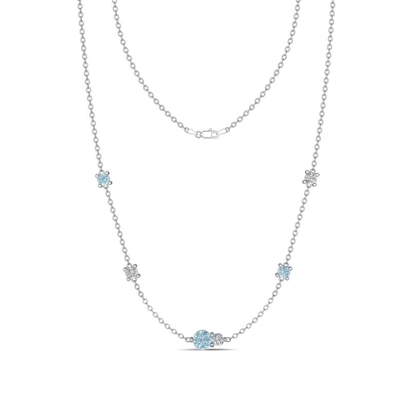 Linea 0.46 ctw Aquamarine (4 mm) and Natural Diamond Women Station Necklace 