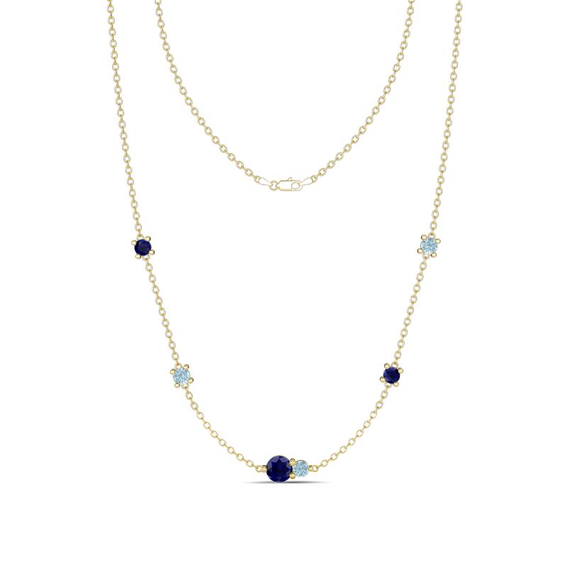 Linea 0.55 ctw Blue Sapphire (4 mm) and Aquamarine Women Station Necklace 