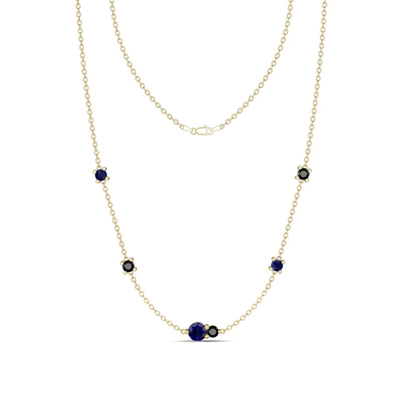 Linea 0.61 ctw Blue Sapphire (4 mm) and Black Diamond Women Station Necklace 