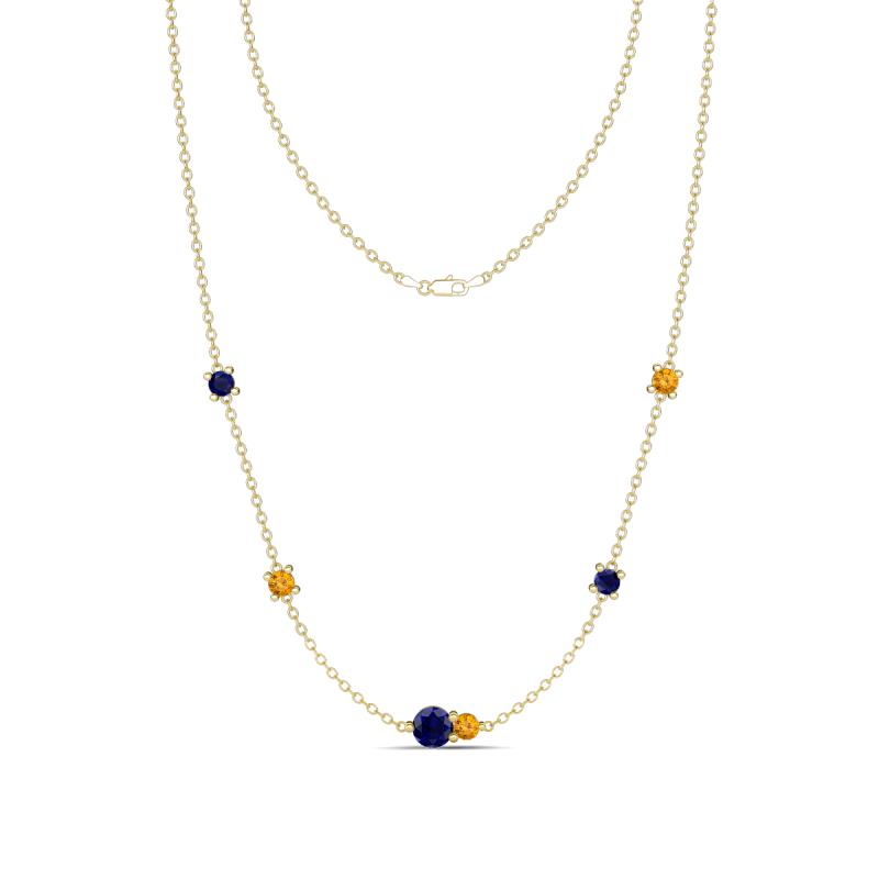 Linea 0.55 ctw Blue Sapphire (4 mm) and Citrine Women Station Necklace 