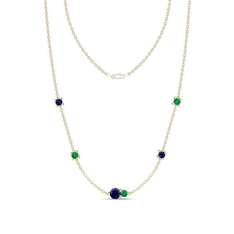 Linea 0.55 ctw Blue Sapphire (4 mm) and Emerald Women Station Necklace 