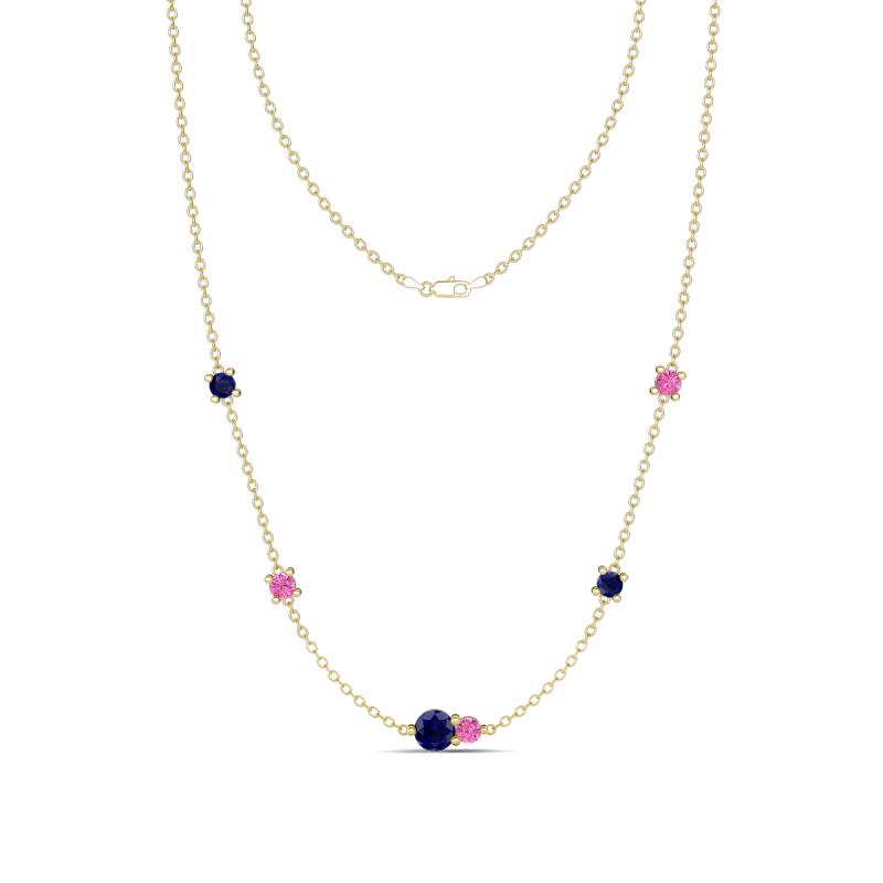 Linea 0.64 ctw Blue Sapphire (4 mm) and Pink Sapphire Women Station Necklace 