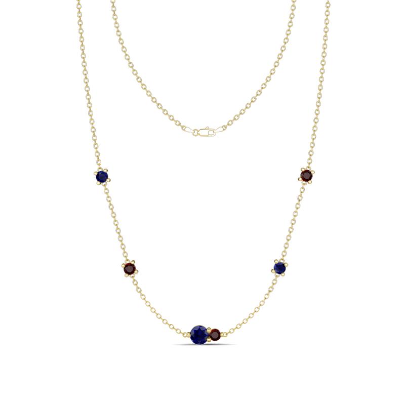 Linea 0.63 ctw Blue Sapphire (4 mm) and Red Garnet Women Station Necklace 