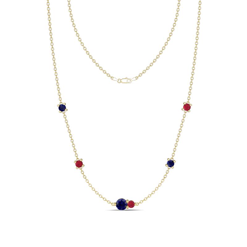 Linea 0.61 ctw Blue Sapphire (4 mm) and Ruby Women Station Necklace 