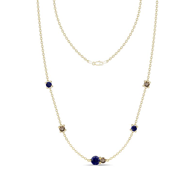 Linea 0.61 ctw Blue Sapphire (4 mm) and Smoky Quartz Women Station Necklace 