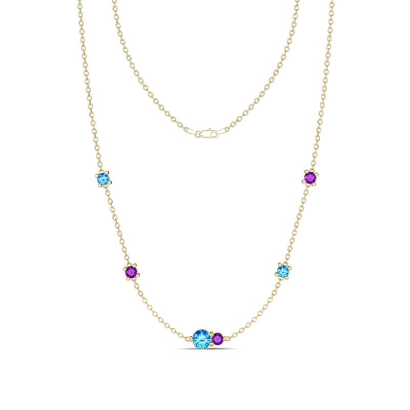 Linea 0.44 ctw Blue Topaz (4 mm) and Amethyst Women Station Necklace 