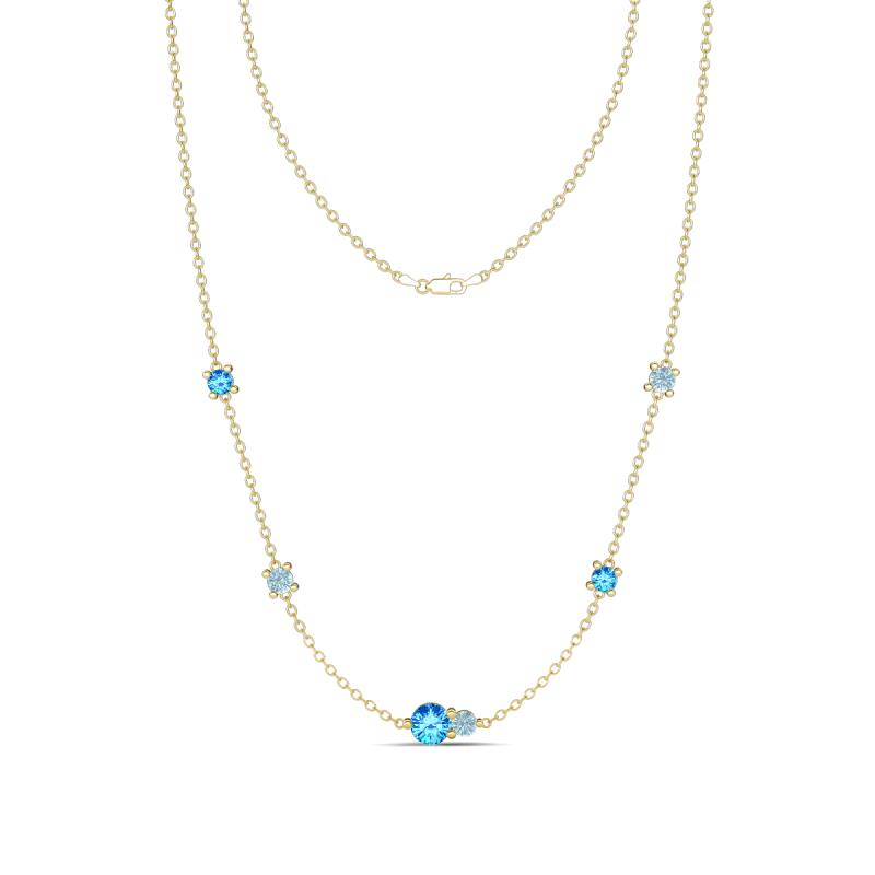 Linea 0.44 ctw Blue Topaz (4 mm) and Aquamarine Women Station Necklace 