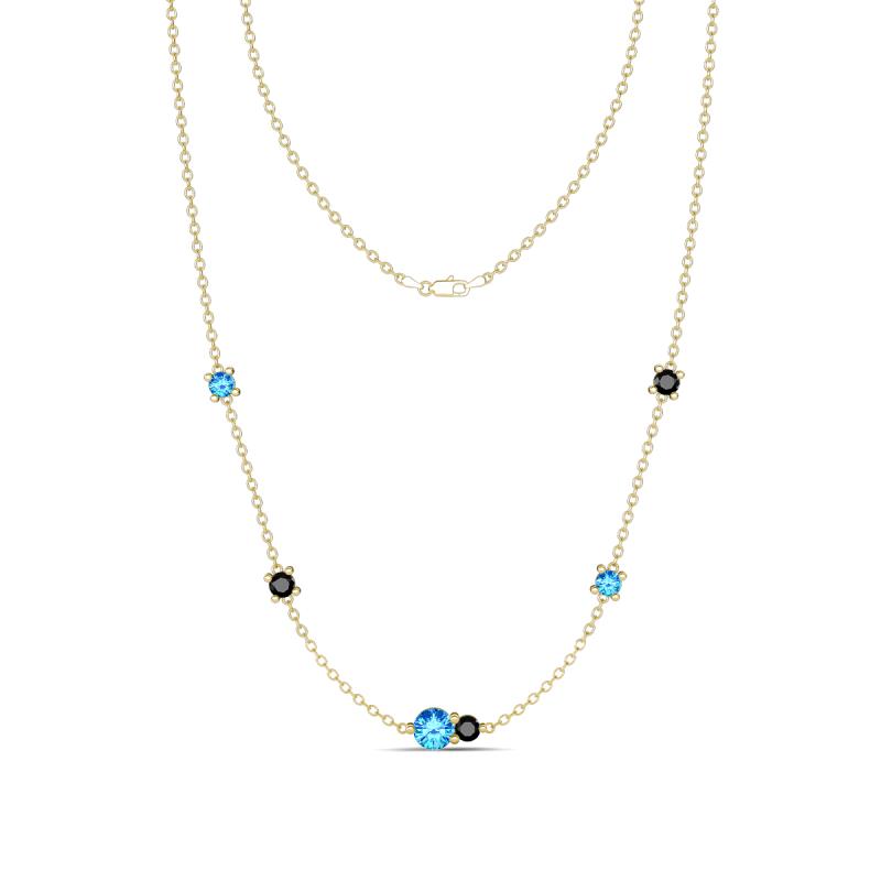 Linea 0.50 ctw Blue Topaz (4 mm) and Black Diamond Women Station Necklace 