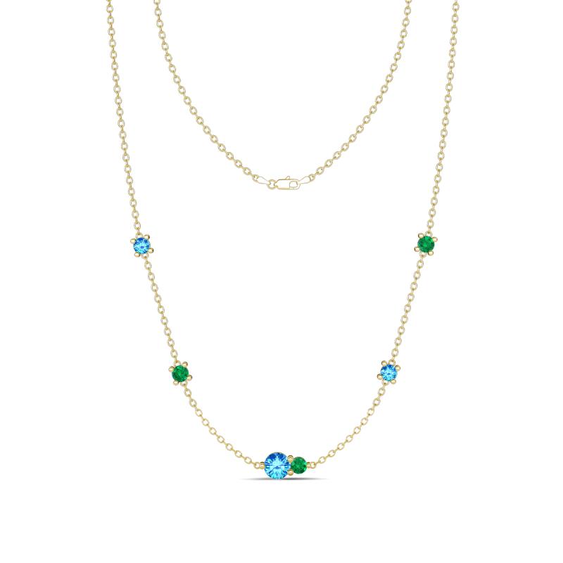 Linea 0.44 ctw Blue Topaz (4 mm) and Emerald Women Station Necklace 