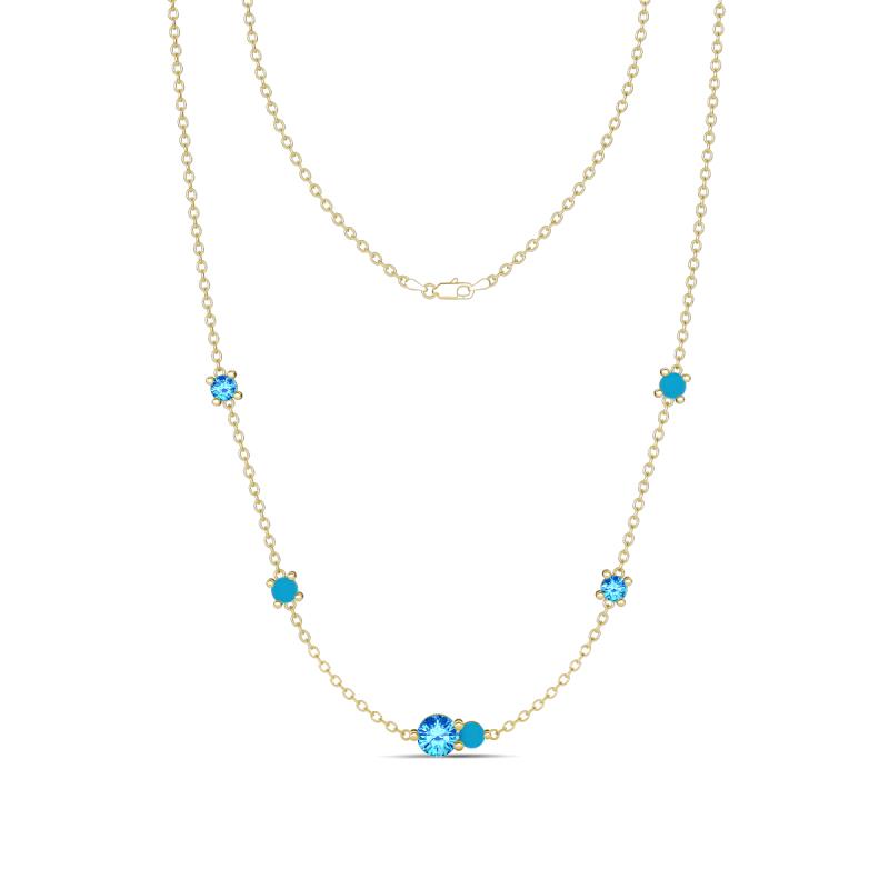 Linea 0.44 ctw Blue Topaz (4 mm) and Turquoise Women Station Necklace 