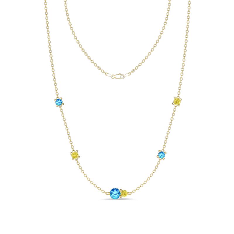 Linea 0.50 ctw Blue Topaz (4 mm) and Yellow Diamond Women Station Necklace 