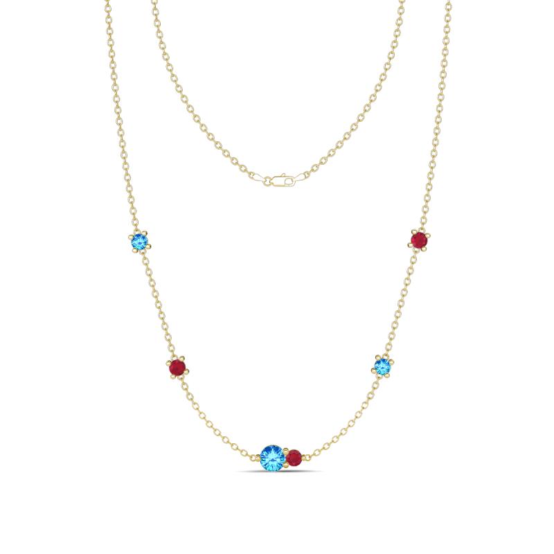 Linea 0.50 ctw Blue Topaz (4 mm) and Ruby Women Station Necklace 