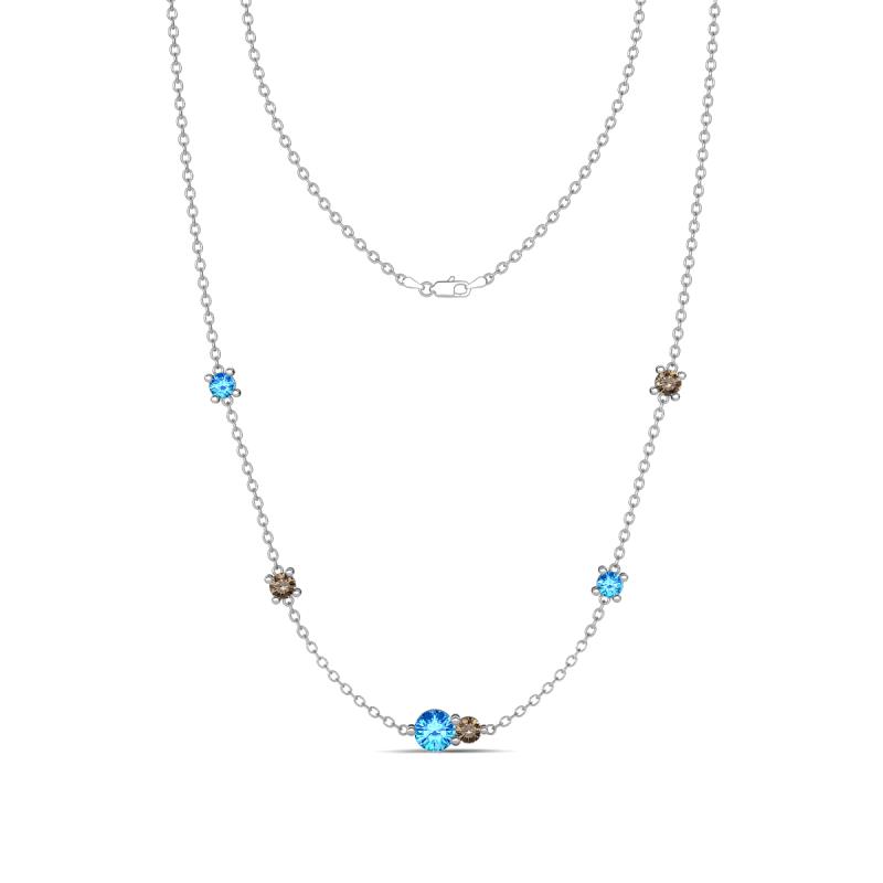 Linea 0.50 ctw Blue Topaz (4 mm) and Smoky Quartz Women Station Necklace 