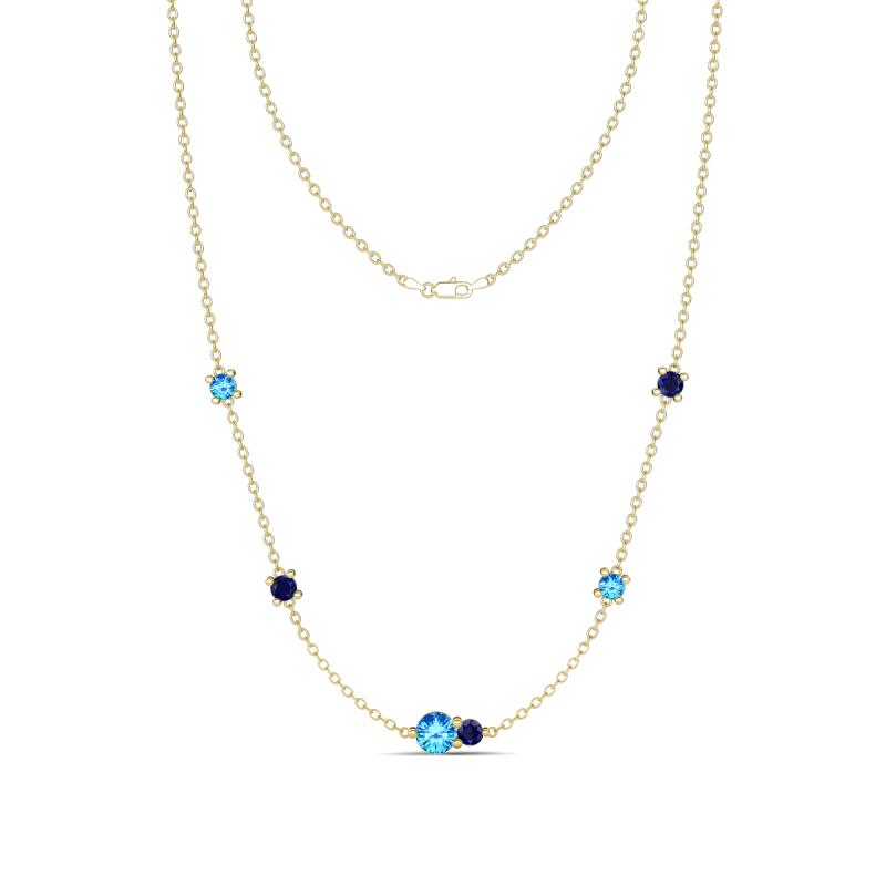 Linea 0.52 ctw Blue Topaz (4 mm) and Blue Sapphire Women Station Necklace 