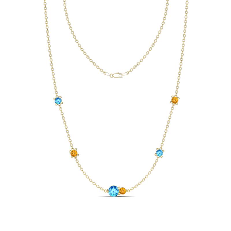 Linea 0.44 ctw Blue Topaz (4 mm) and Citrine Women Station Necklace 