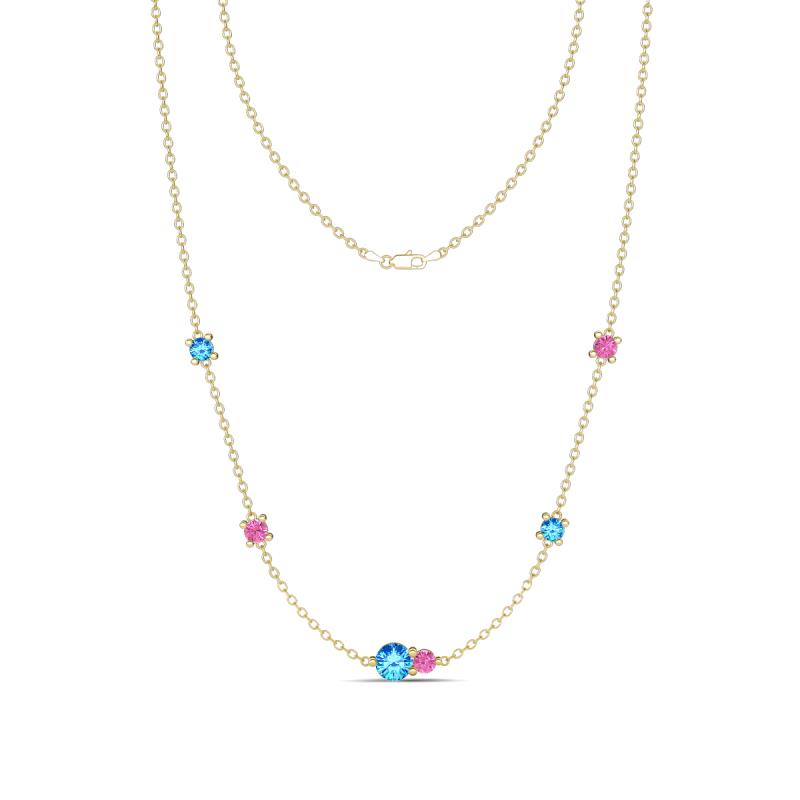 Linea 0.53 ctw Blue Topaz (4 mm) and Pink Sapphire Women Station Necklace 