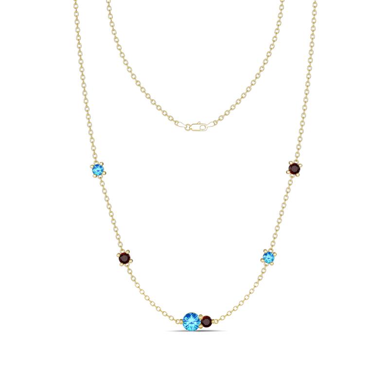 Linea 0.52 ctw Blue Topaz (4 mm) and Red Garnet Women Station Necklace 