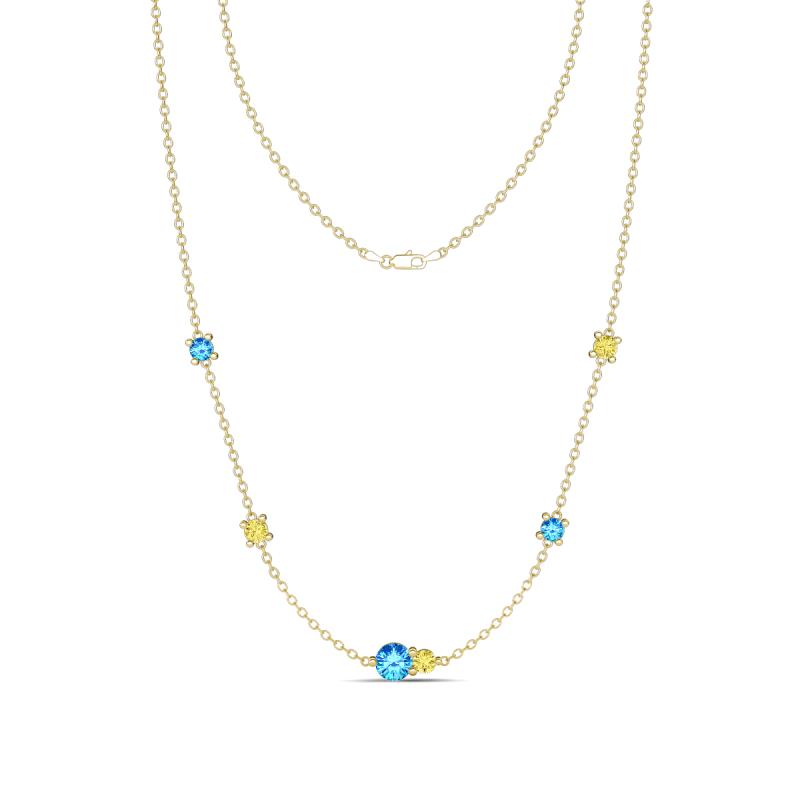 Linea 0.53 ctw Blue Topaz (4 mm) and Yellow Sapphire Women Station Necklace 