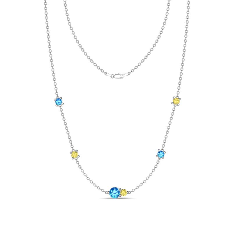 Linea 0.53 ctw Blue Topaz (4 mm) and Yellow Sapphire Women Station Necklace 