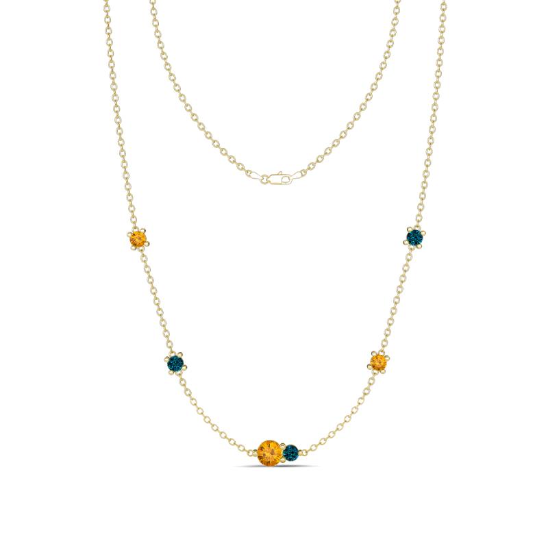 Linea 0.46 ctw Citrine (4 mm) and Blue Diamond Women Station Necklace 