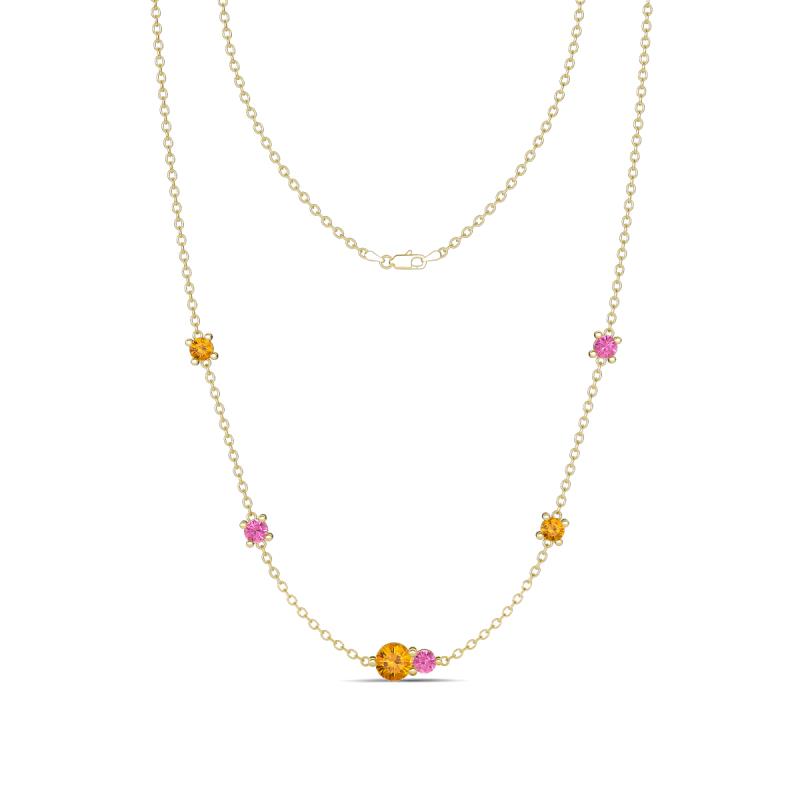 Linea 0.49 ctw Citrine (4 mm) and Pink Sapphire Women Station Necklace 