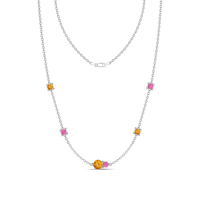 Linea 0.49 ctw Citrine (4 mm) and Pink Sapphire Women Station Necklace 