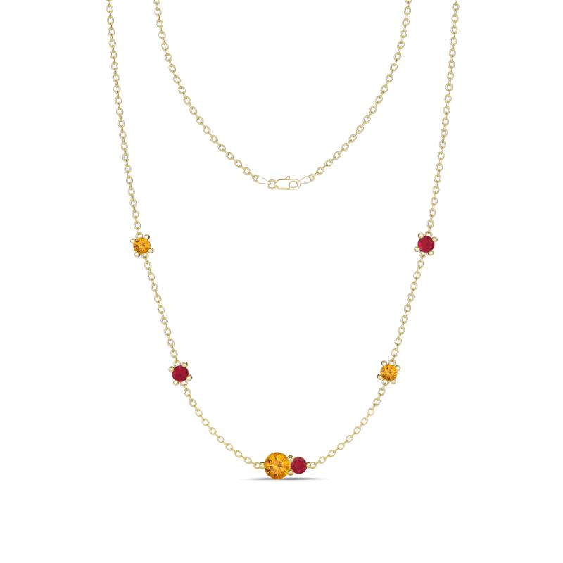 Linea 0.46 ctw Citrine (4 mm) and Ruby Women Station Necklace 