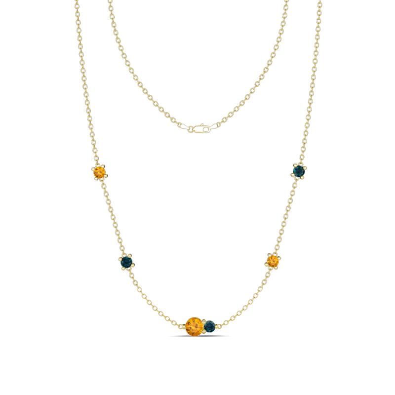 Linea 0.46 ctw Citrine (4 mm) and London Blue Topaz Women Station Necklace 