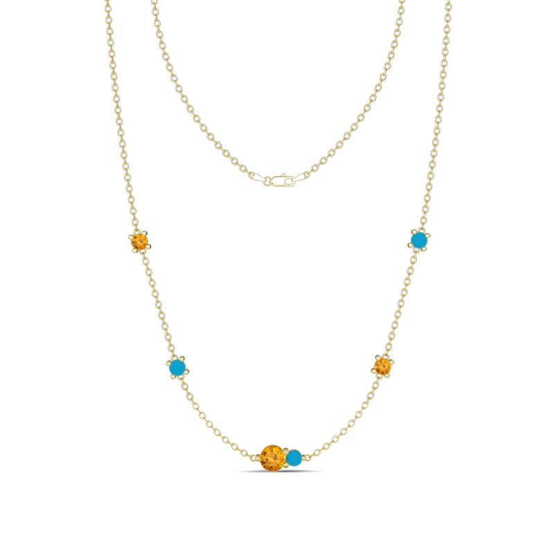 Linea 0.40 ctw Citrine (4 mm) and Turquoise Women Station Necklace 