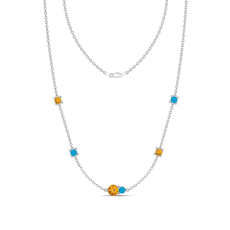 Linea 0.40 ctw Citrine (4 mm) and Turquoise Women Station Necklace 