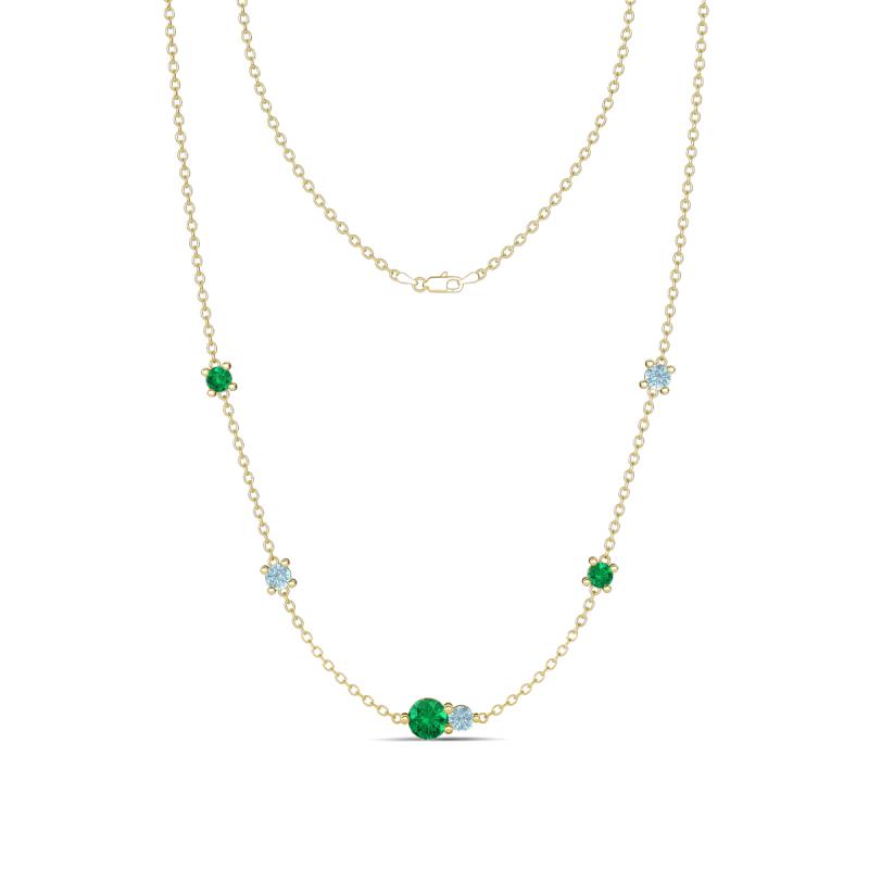 Linea 0.45 ctw Emerald (4 mm) and Aquamarine Women Station Necklace 