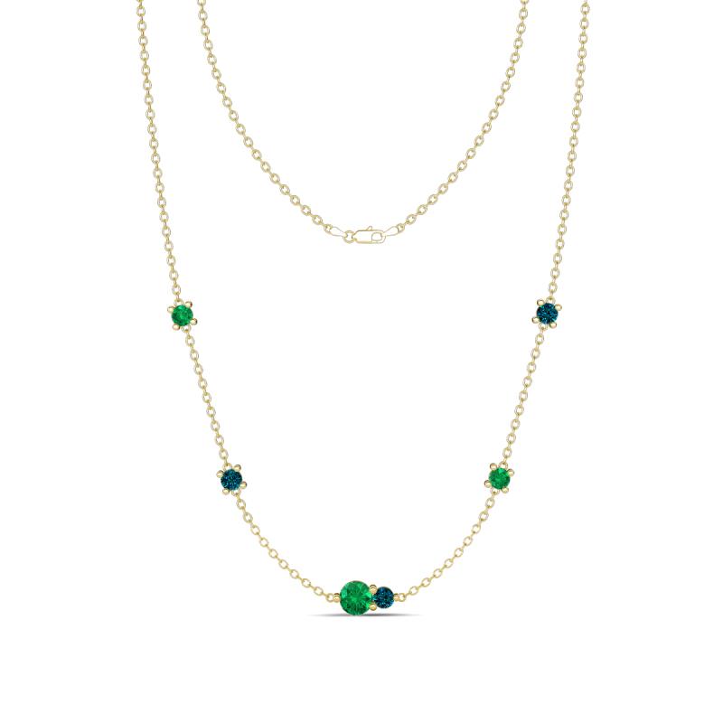 Linea 0.51 ctw Emerald (4 mm) and Blue Diamond Women Station Necklace 