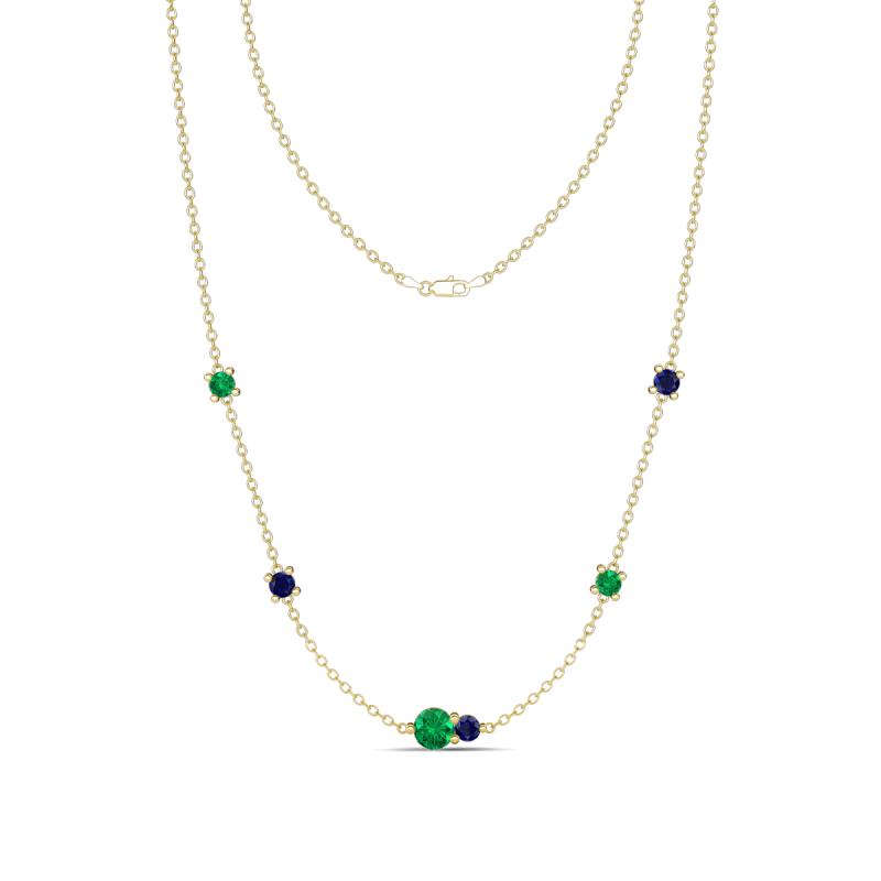 Linea 0.53 ctw Emerald (4 mm) and Blue Sapphire Women Station Necklace 