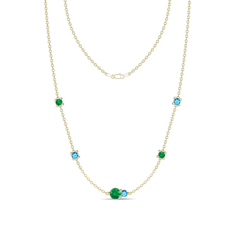 Linea 0.48 ctw Emerald (4 mm) and Blue Topaz Women Station Necklace 