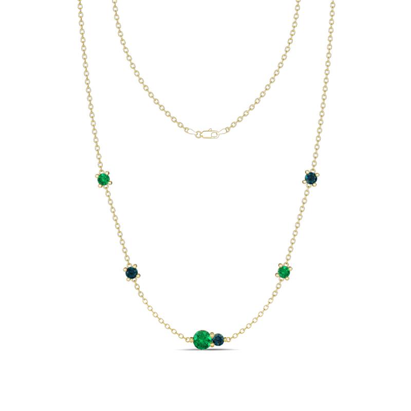 Linea 0.51 ctw Emerald (4 mm) and London Blue Topaz Women Station Necklace 