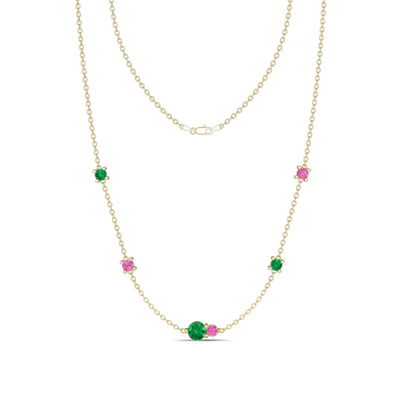 Linea 0.54 ctw Emerald (4 mm) and Pink Sapphire Women Station Necklace 