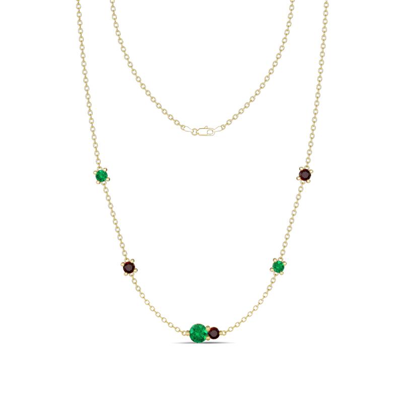 Linea 0.53 ctw Emerald (4 mm) and Red Garnet Women Station Necklace 